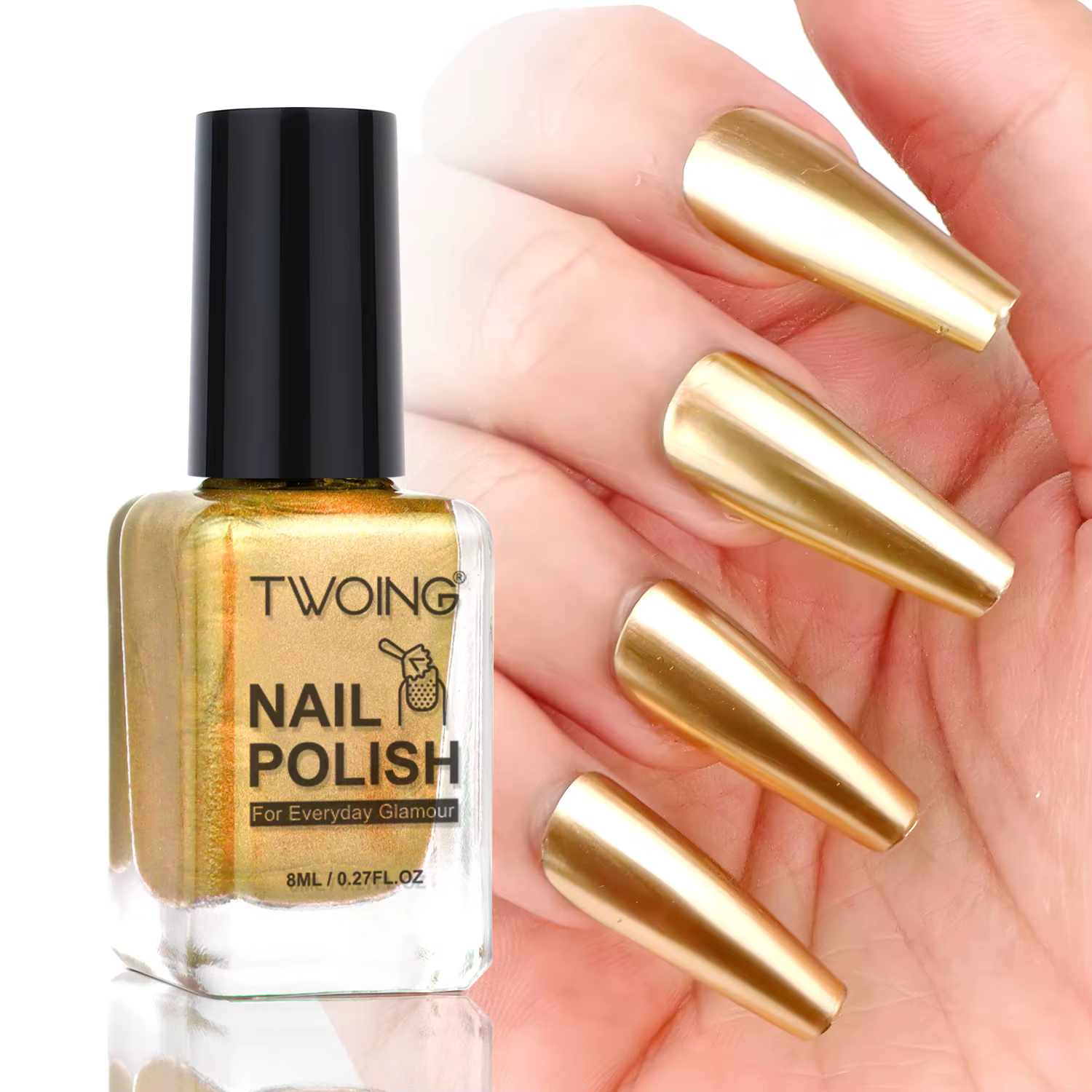 Vernis à ongles métallique doré, miroir en métal brillant, durable, haute brillance, laque pour manu