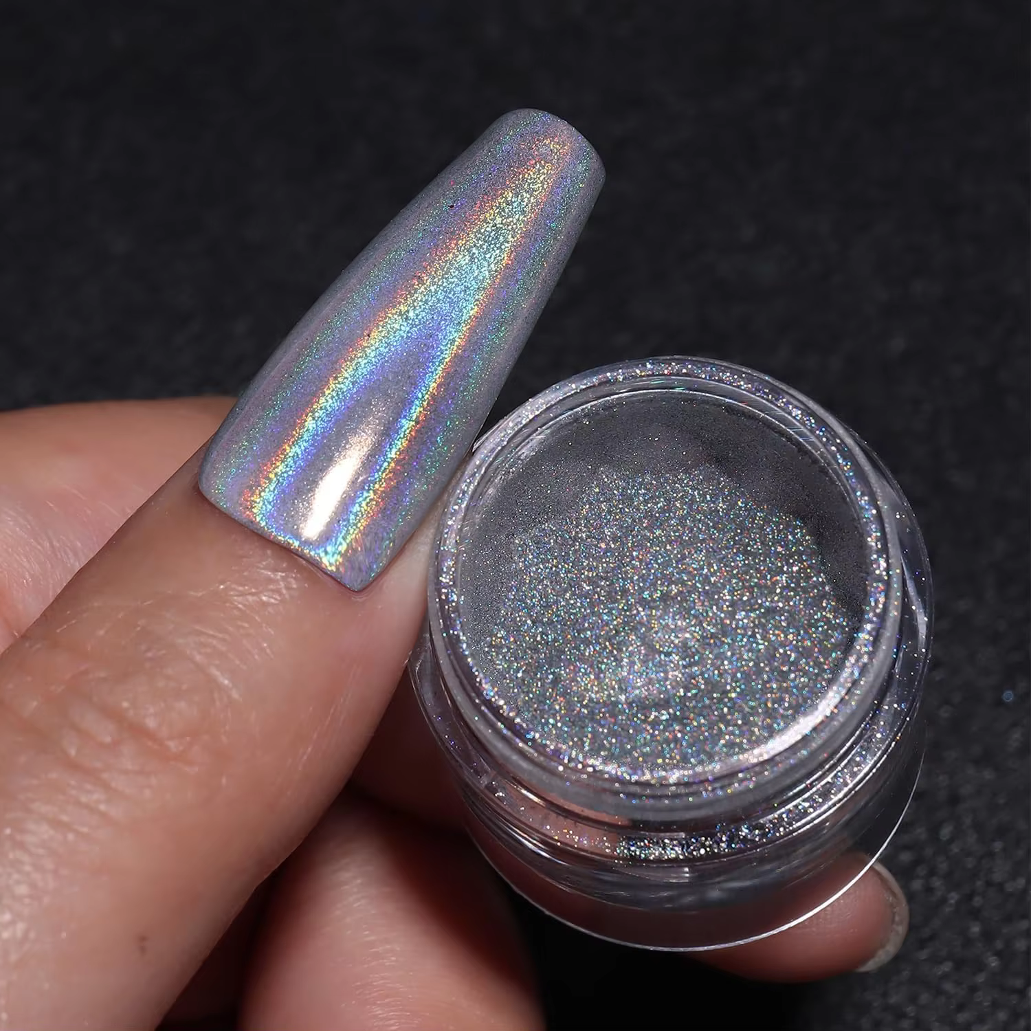 Poudre à ongles chromée blanche scintillante, effet miroir Aurora transparent, pigment bleu glacé tr