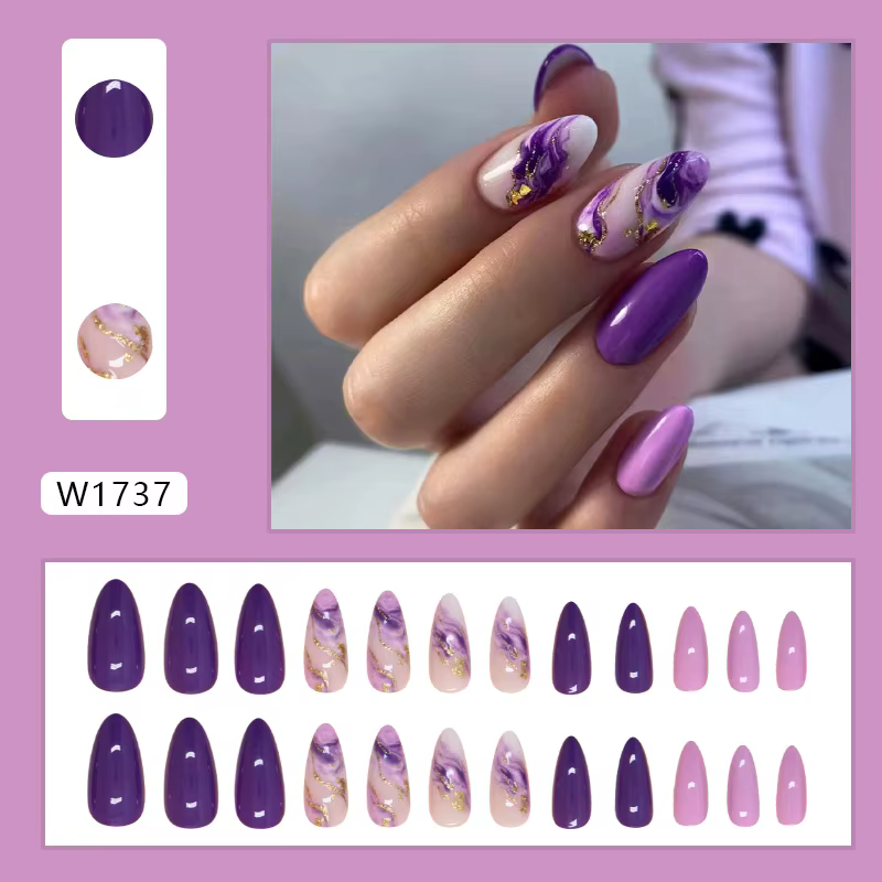 24 pièces violet ondulation presse sur ongles Simple auto-adhésif réutilisable adhésif faux ongles p