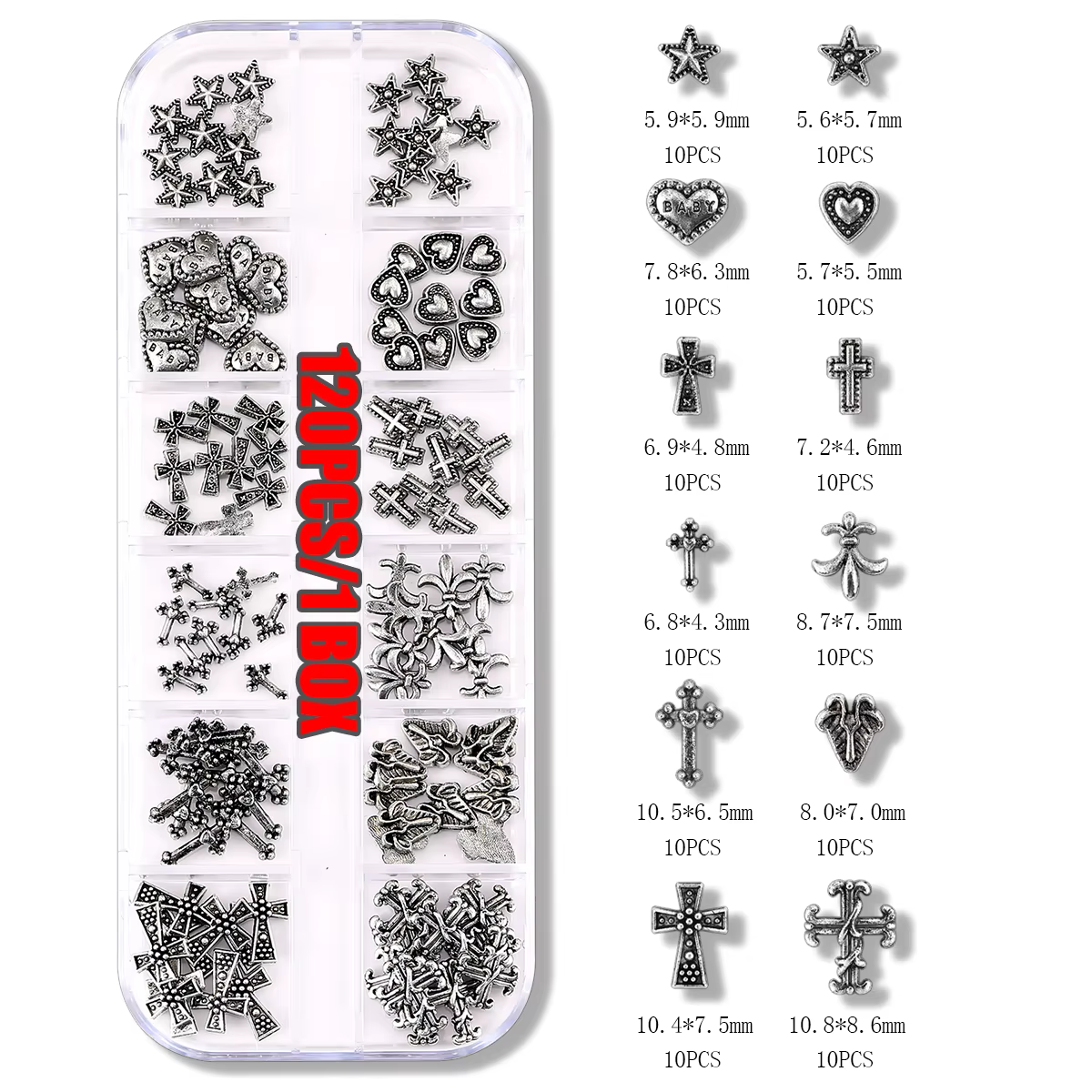 120 pièces/1 boîte européen américain foncé vintage style croix nail art patch y2k Premium métal Sty