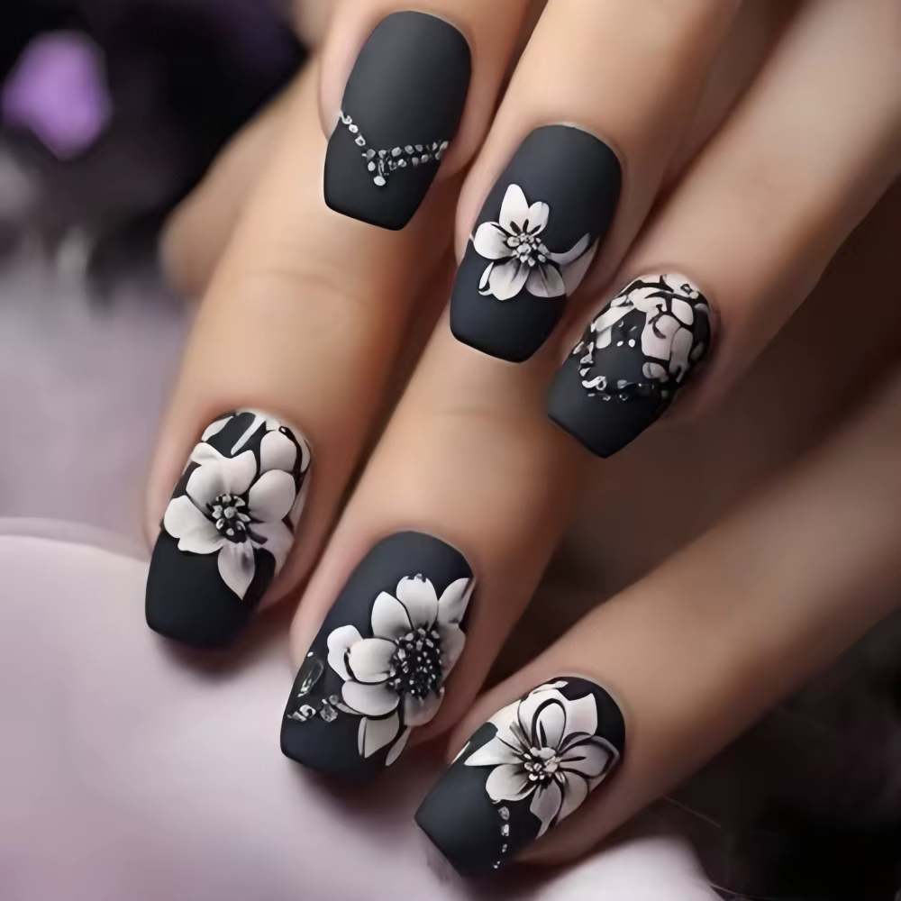24 pièces/ensemble faux ongles mi-longs pour femmes printemps été fleurs papillon abeille design fau
