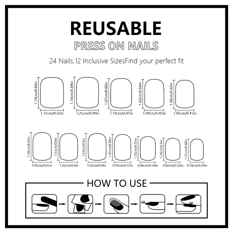 Faux ongles à pression pour chaton noir et blanc, 24 pièces, carrés, amovibles, portables, faits à l
