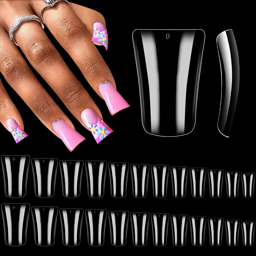 Faux ongles en bec de canard transparent, couverture complète, 12 tailles, Extension d'ongles à pres