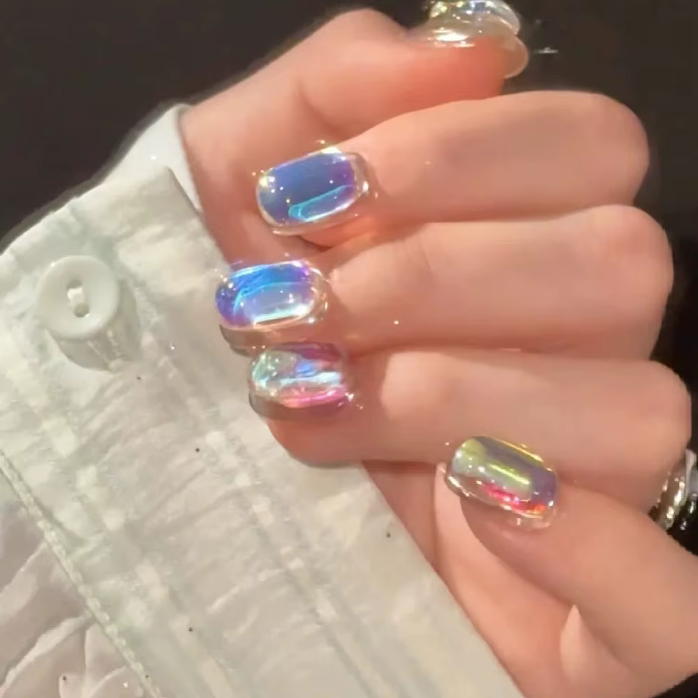 Autocollants en feuille de verre Aurora pour ongles, papier de verre cassé, décalcomanies de film ir