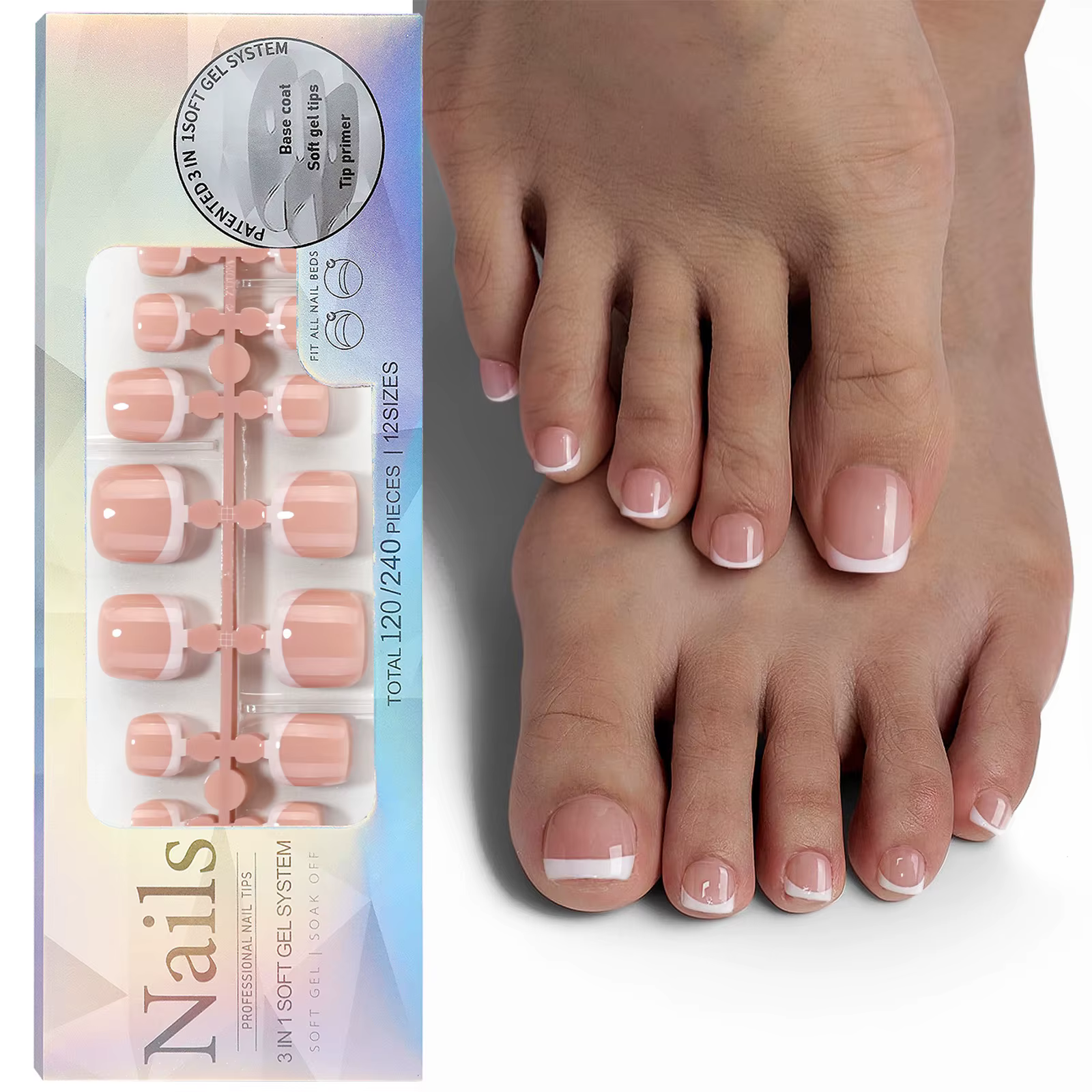 120 pièces faux ongles nus rose court carré ligne française faux ongles détachables presse sur les o