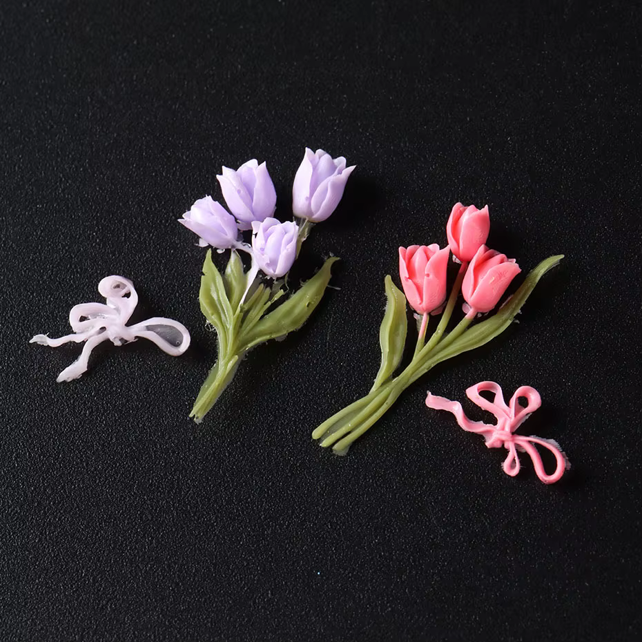 5D tulipe bouquet ongles breloques moule en Silicone doux nœud papillon conception sculpture Art rés