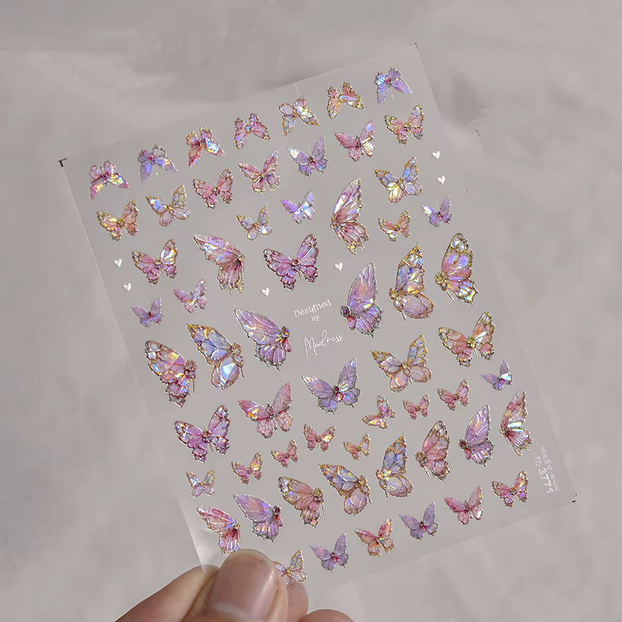 Autocollants pour Nail Art papillon aurore en relief 5D, 1 pièce, autocollants auto-adhésifs pour dé