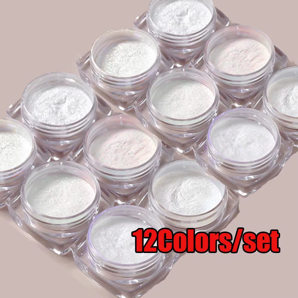 12 pièces/ensemble Aurora blanc ongles miroir poudre 0.3g/pot miroitant clair de lune Chrome Pigment