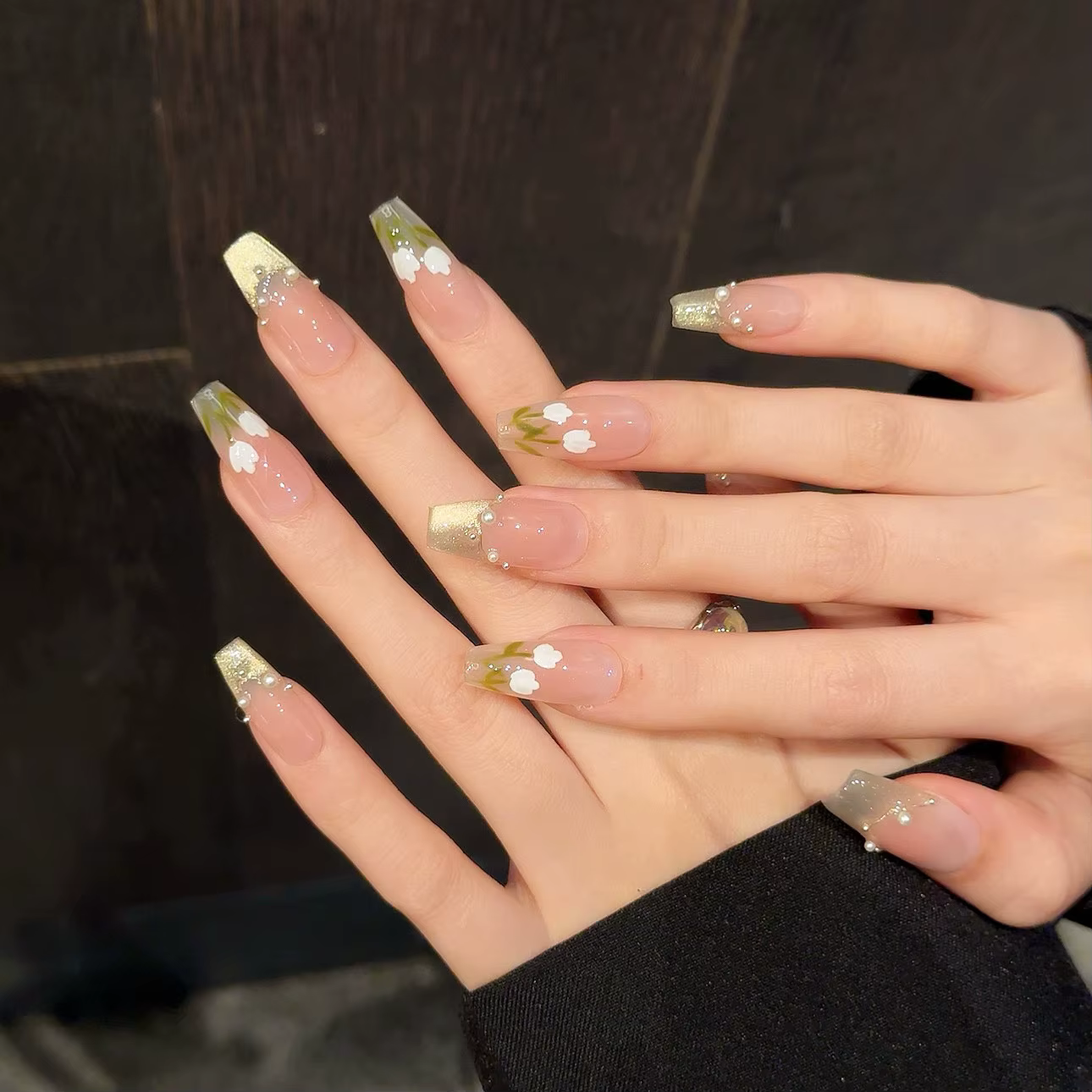 10 pièces oeil de chat faux ongles faits à la main avec perle longue amande couverture complète poin