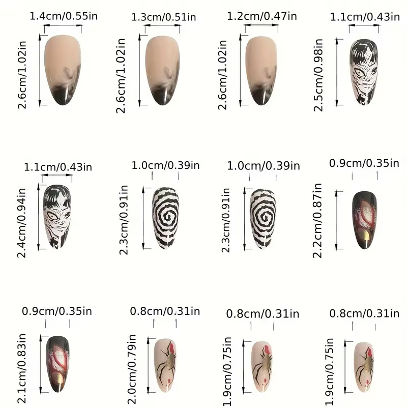 Tomie-Faux Ongles Noir Brcorporelle Réutilisables pour Fille, 24 Pièces, Anime Japonais, Horreur, Ba
