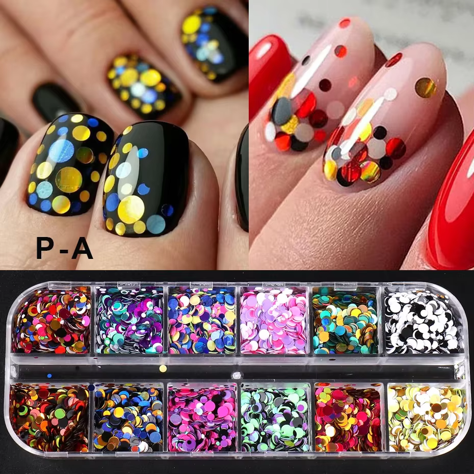 12 grilles fluorescentes rondes paillettes ongles paillettes scintillantes bulle cercle flocons à po