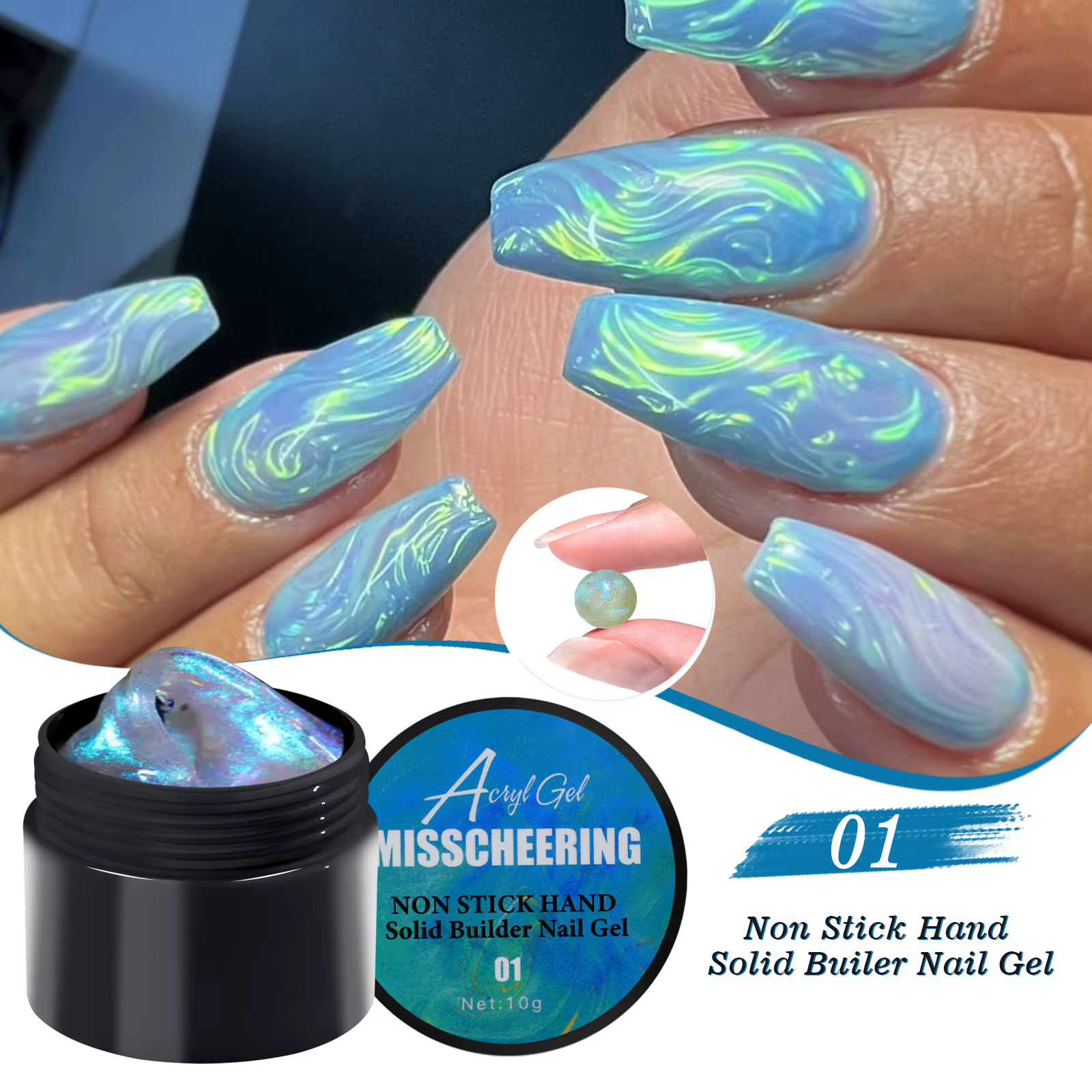 Gel de sculpture 3D Aurora Pearl Mermaid - Gel de modelage antiadhésif pour extensions d'ongles et e