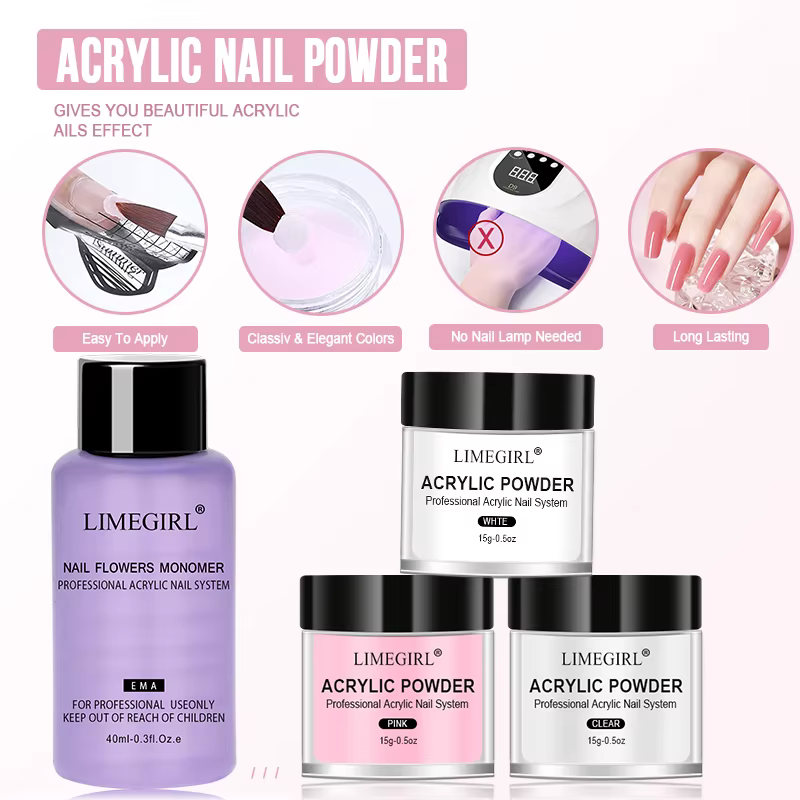 Liquide cristal de 40ml avec ensemble de poudre acrylique de 45ml, Kit de poudre acrylique transpare
