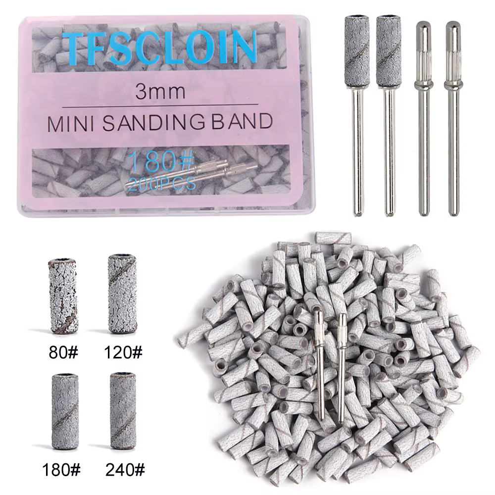 Ensemble de bandes abrasives pour ongles de 3mm, 100/200 pièces, avec mandrin, papier abrasif de gra
