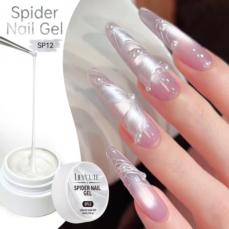 LILYCUTE 8ml Gel à ongles pailleté effet araignée, gel de dessin élastique pour lignes d'araignée, v