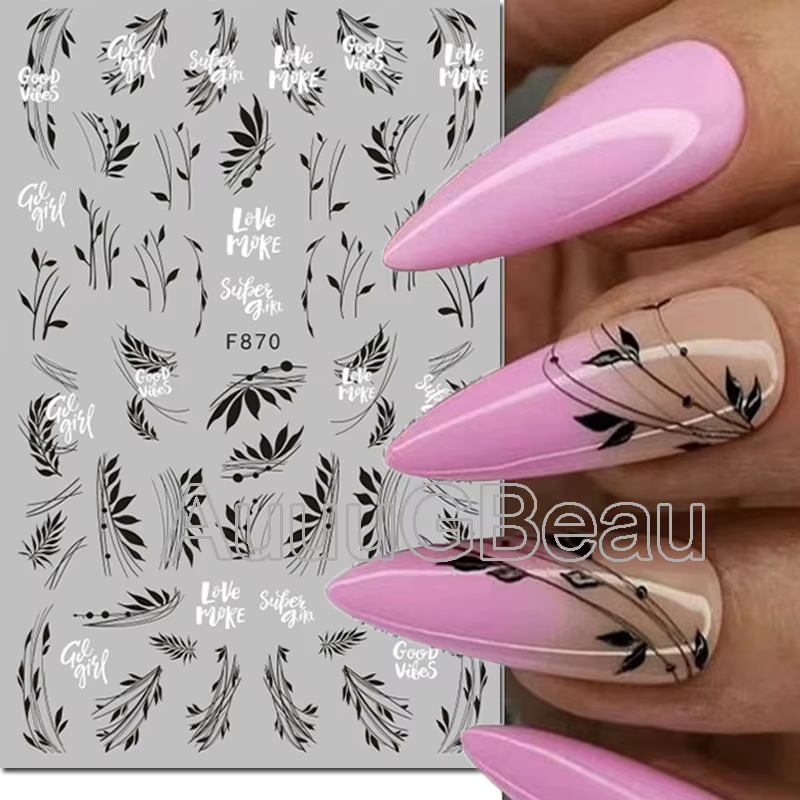Autocollants 3d pour Nail Art, lignes géométriques, cocotier, palmiers, feuilles, fleurs, curseur ad