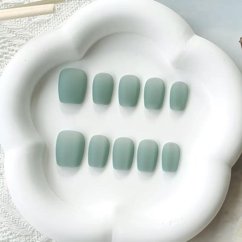 10 pièces de faux ongles à presser pour femmes, couleur unie, style simple et élégant, vert menthe g