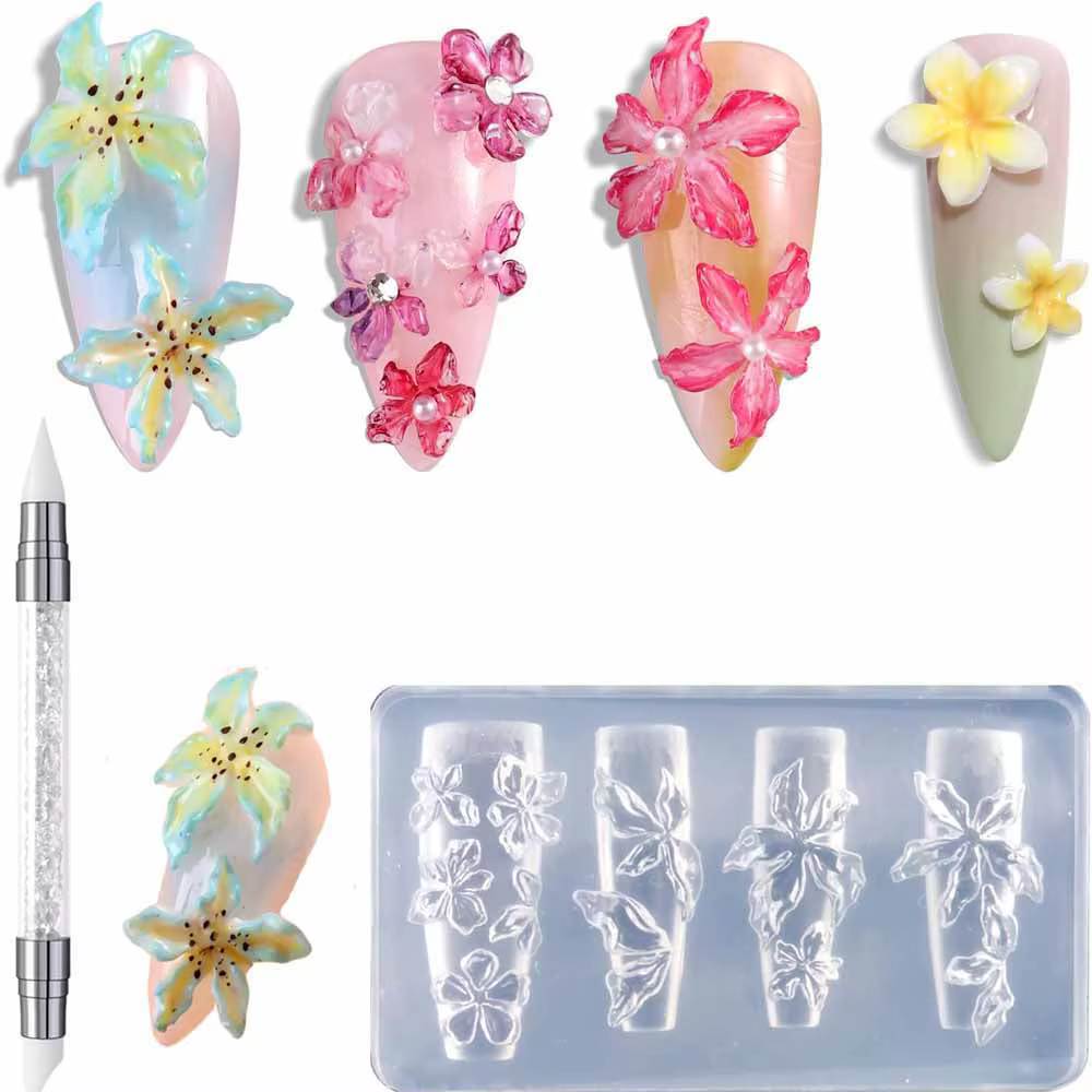 Moules à ongles en Silicone avec nœud papillon 3D + 1 stylo à découper, ruban de Style Ballet Y2K, p