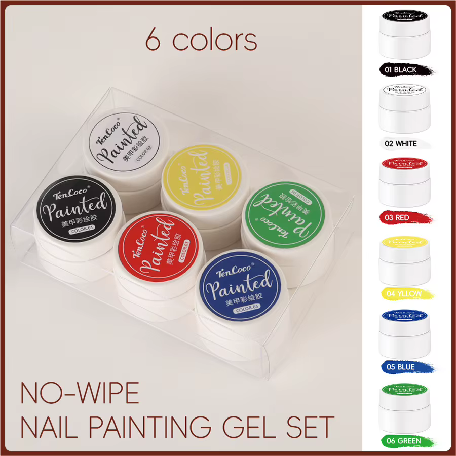 Ensemble de 6 couleurs coréen et japonais, Palette de Gel pour peinture à ongles sans essuyage, coul