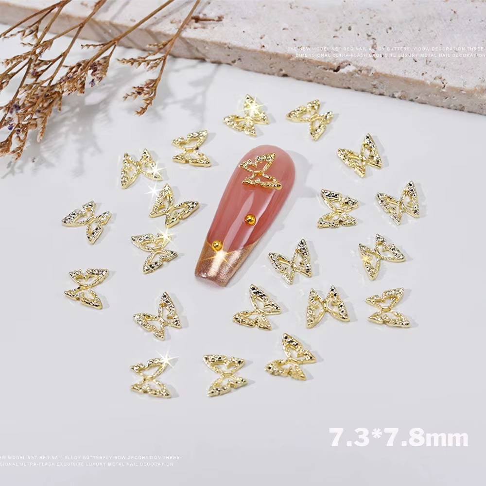 Breloques pour ongles en strass papillon creux 3D, 20 pièces, breloques de luxe, ailes en diamant or