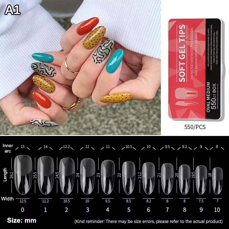 440/550 pièces clair acrylique longs faux ongles Capsules amande cercueil français pleine demi couve