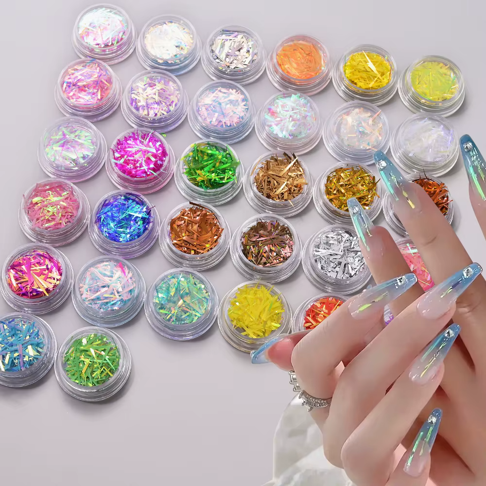 Autocollant pour ongles ligne effet verre, 1 pot, scintillant, aurore irrégulière, papier verre, pai