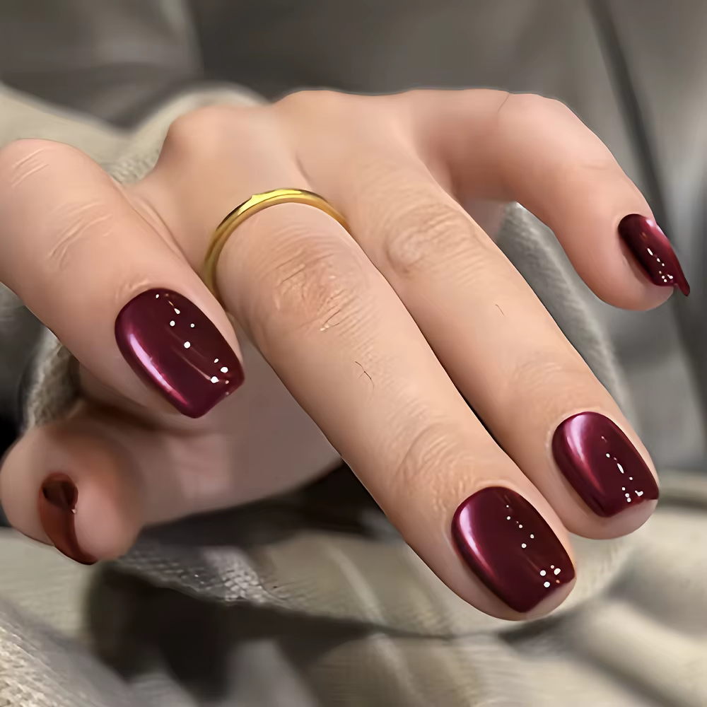 Faux ongles ronds courts, 24 pièces, Design d'ongles œil de chat, paillettes détachables, couleur un
