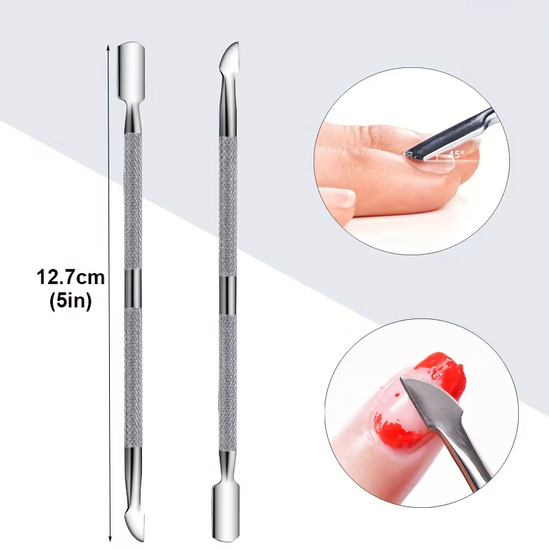 Kit de dissolvant de cuillère à Double extrémité en métal, poussoir à cuticules en acier inoxydable,