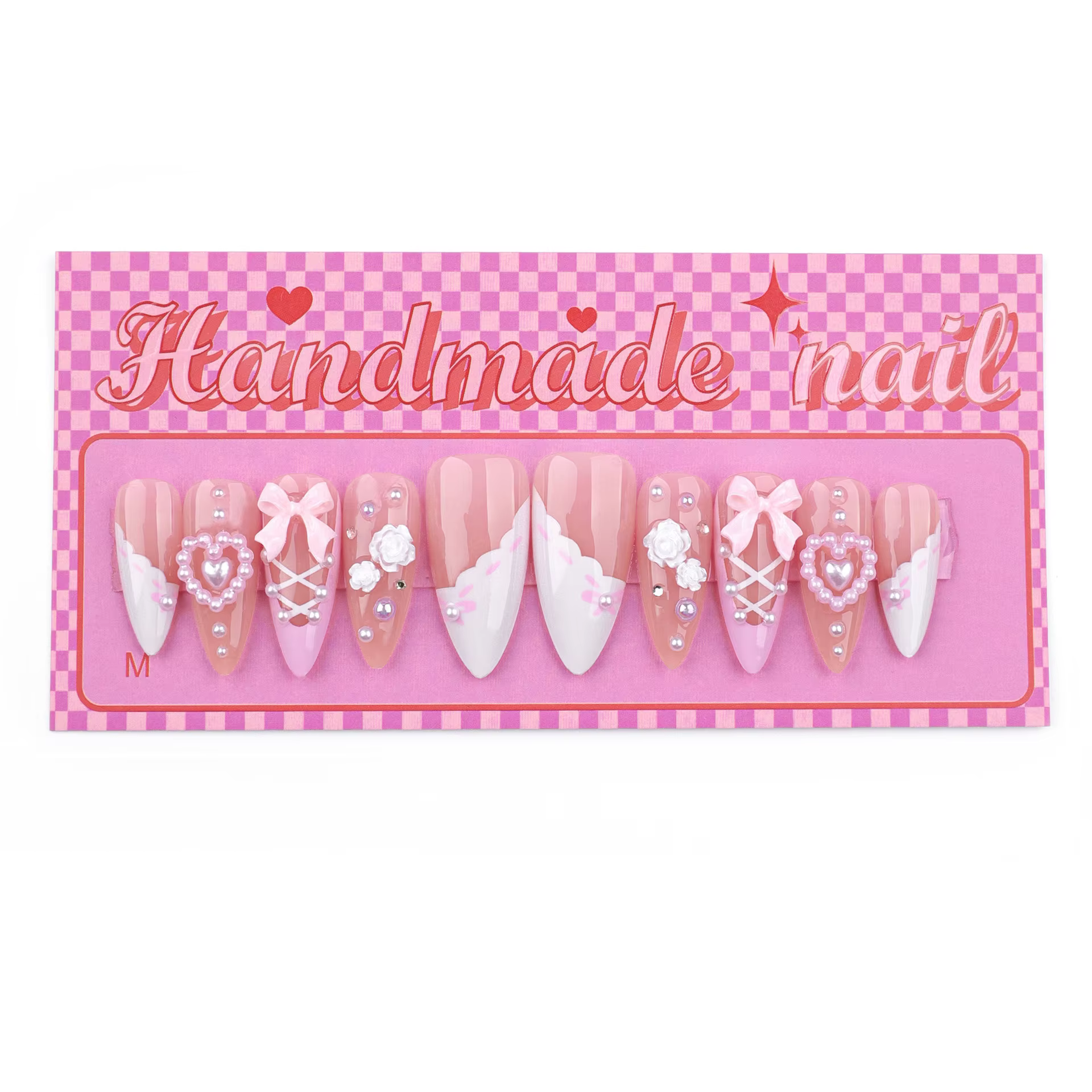 Presse à la main sur les ongles français 3D noir arc faux ongles couverture complète portable épices