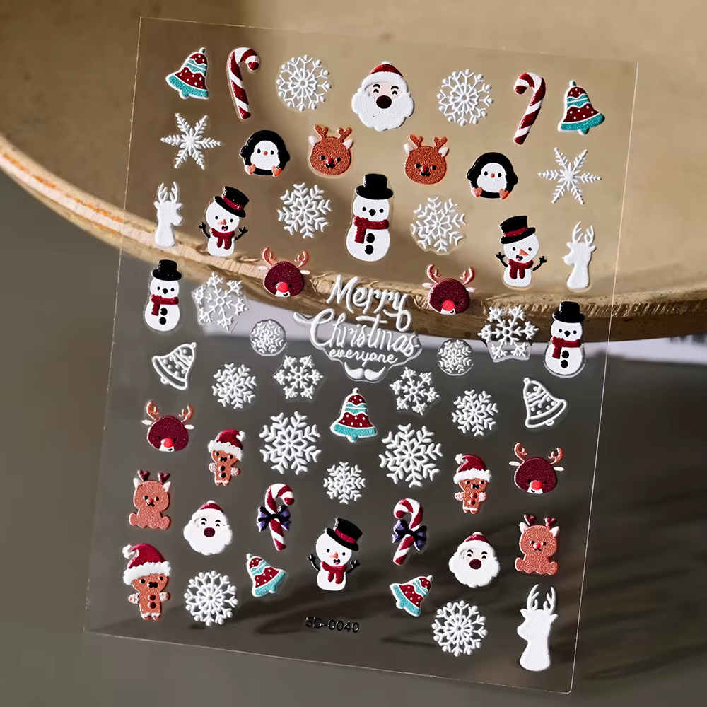 Autocollants pour ongles de noël 5D en relief bonhomme de neige flocons de neige autocollants pour N