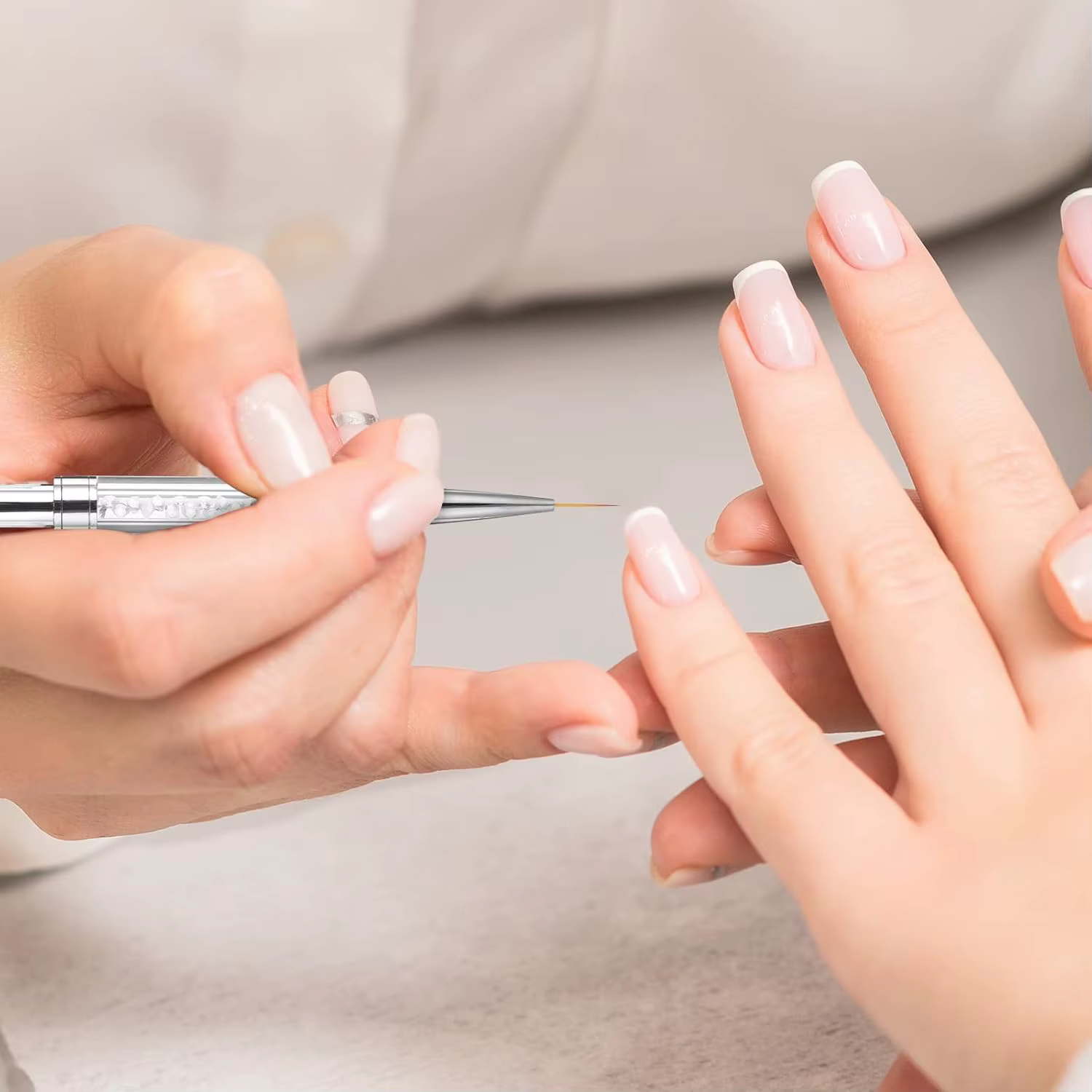 Pinceaux ovales à Double extrémité pour Nail Art, 2 pièces, avec poignée en strass, pointe française