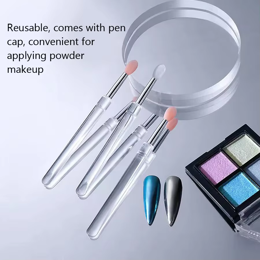 Brosse en Silicone transparente pour Nail Art, bâton applicateur de pigments chromés en poudre à pai