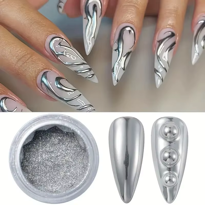 Ensemble de poudre de paillettes pour ongles, 3 pièces, effet miroir aurore, poussière holographique