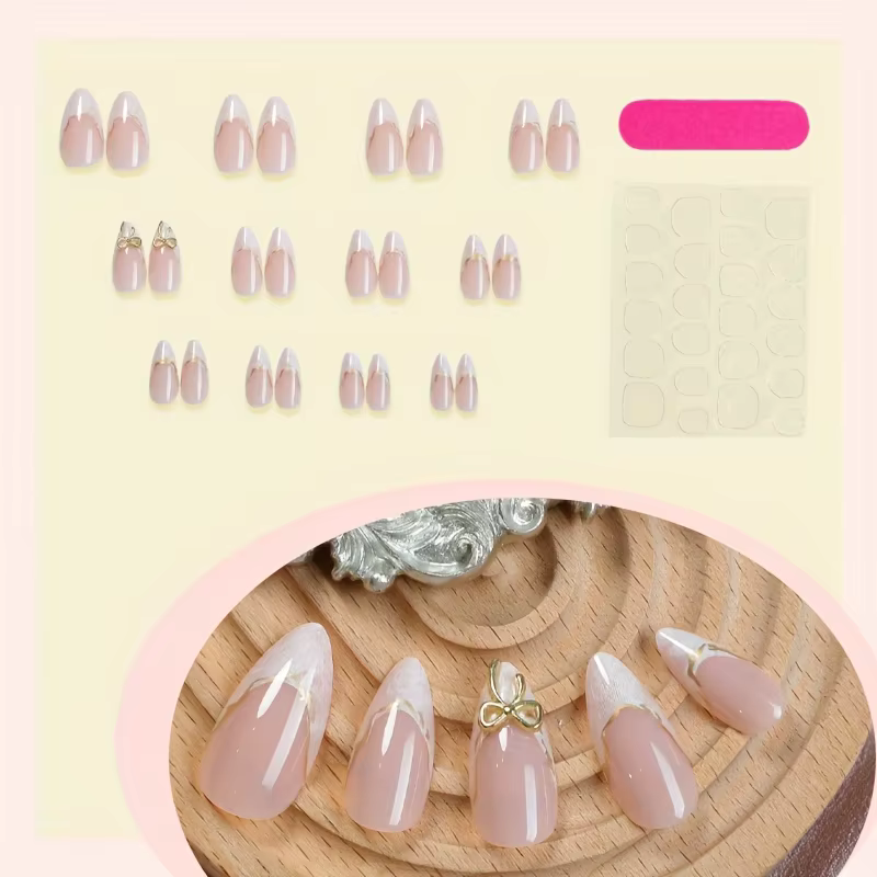 24 pièces de patchs d'art d'ongle pointus blancs, autocollants pour ongles dégradés en forme d'amand
