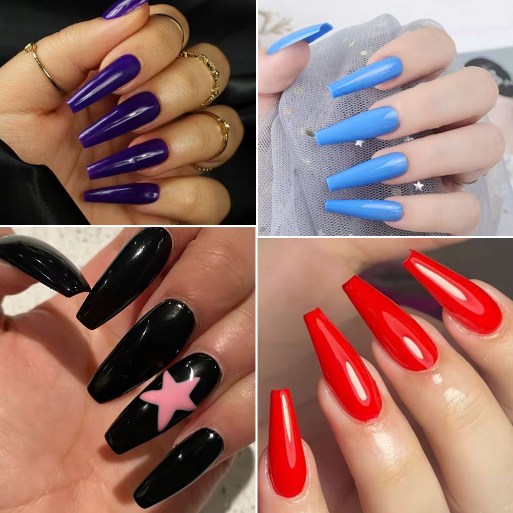576 pièces/boîte coloré Long cercueil faux ongles brillant doux Gel français ongles conseils Simple