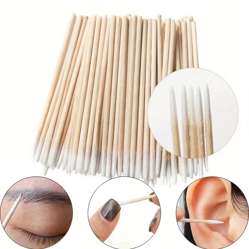Coton-tige en bois pour ongles, 100 à 500 pièces, bâtons propres, pointe de bourgeon, tête en coton 