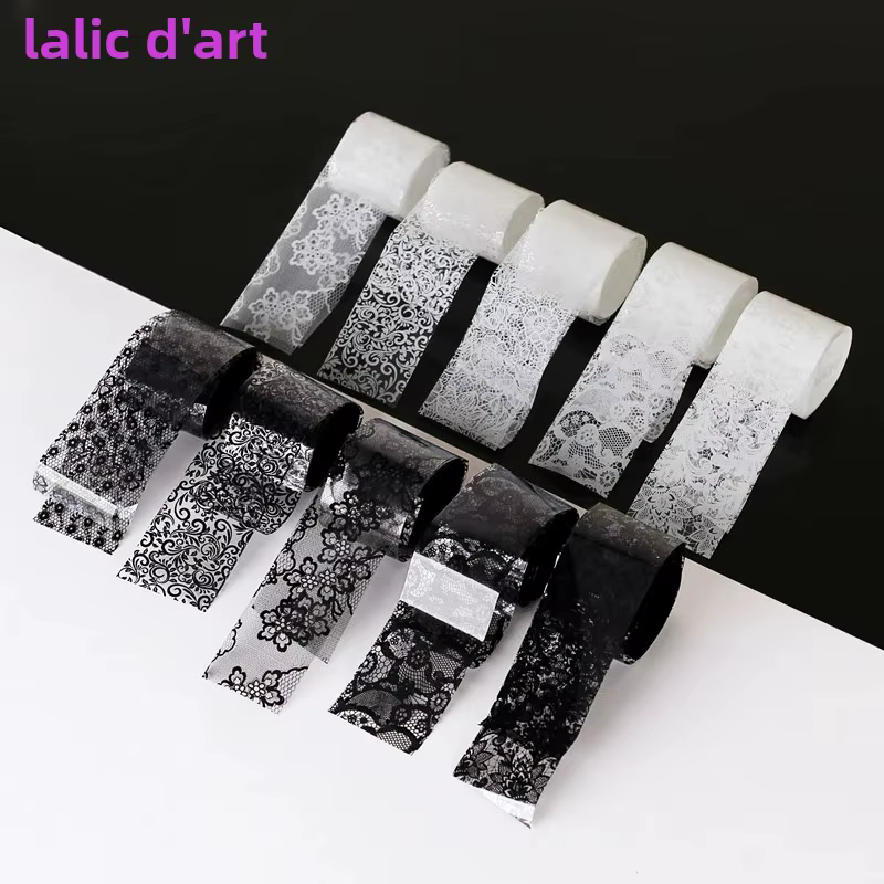 Feuille de transfert de dentelle noire et blanche, 10 rouleaux de 2.5x60cm, pour Nail Art, enveloppe