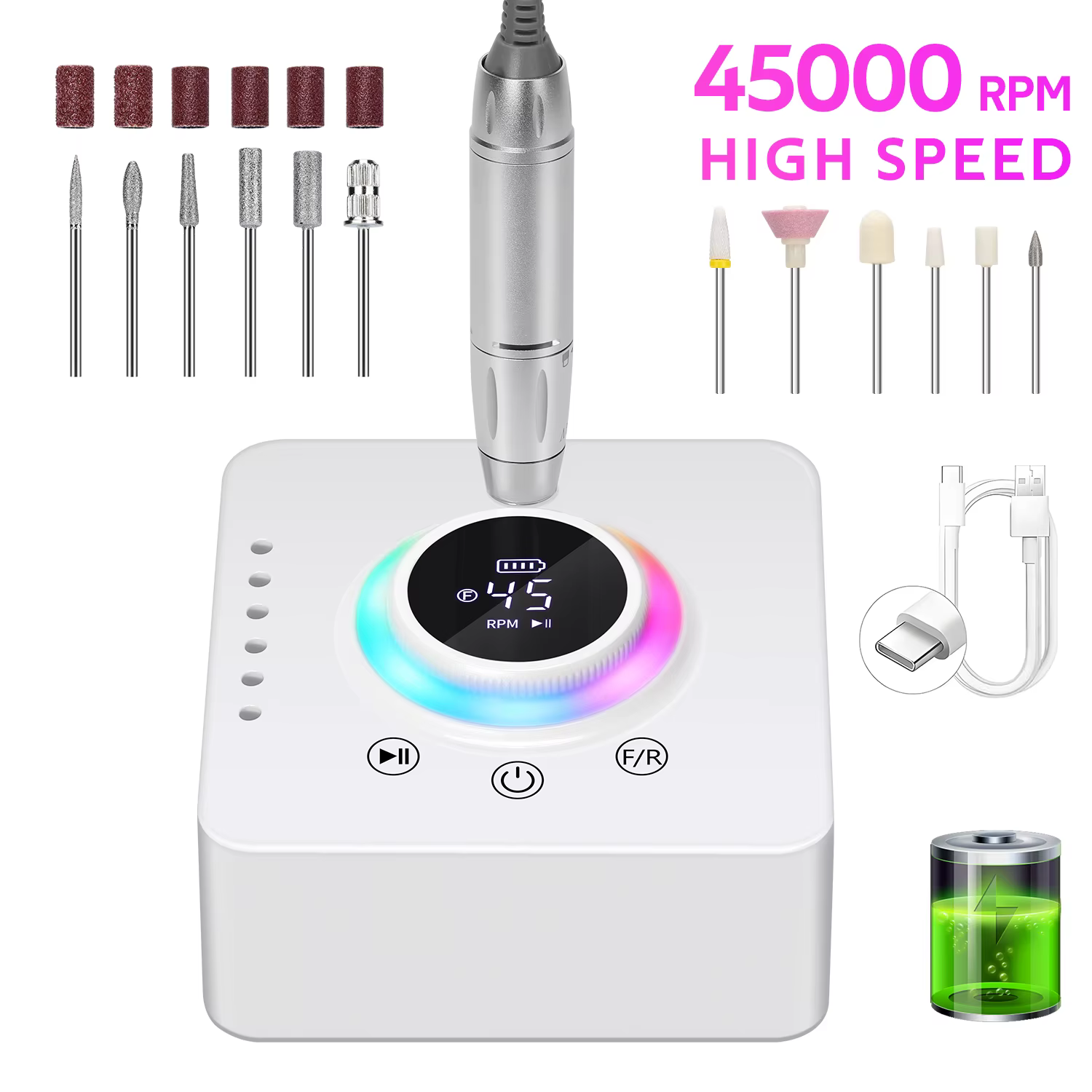 Perceuse à ongles électrique professionnelle, 45000 tr/min, pour Salon, lime à ongles Portable, outi