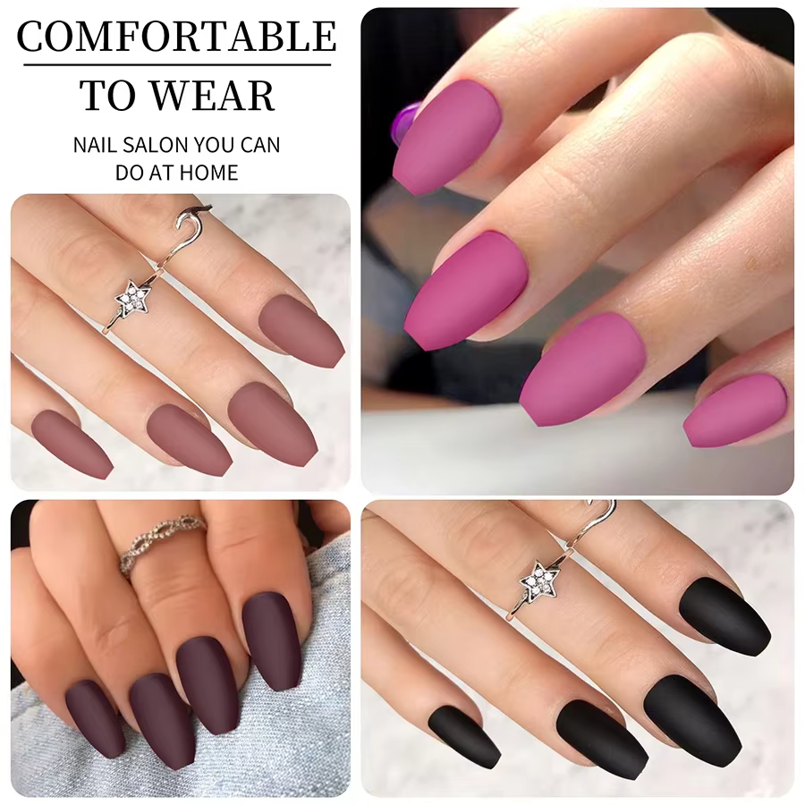 96 pièces ongles mats de couleur unie, faux ongles courts à couverture complète, faux ongles courts 