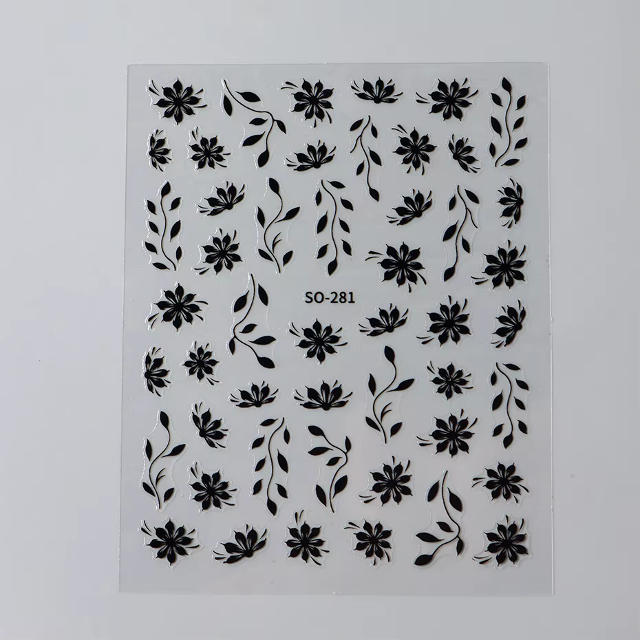 Autocollants pour ongles floraux – Décalcomanies 3D auto-adhésives à motif de fleurs et de feuilles 