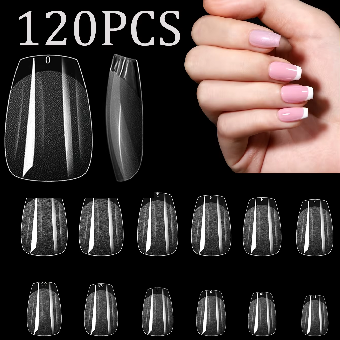 240 faux ongles longs transparents en forme de cercueil, blancs extra longs sans courbe en C, demi-c
