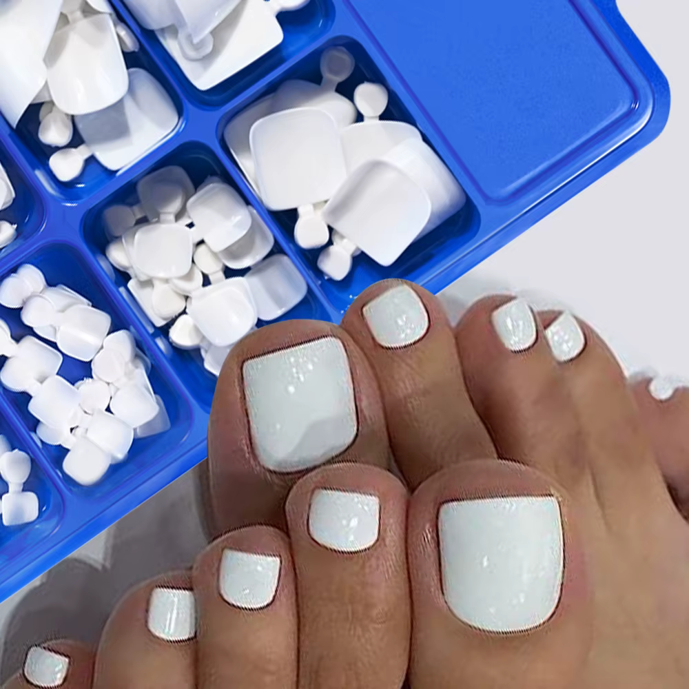 100 pièces faux ongles blanc naturel presse sur orteil pied couverture complète ongles carrés consei