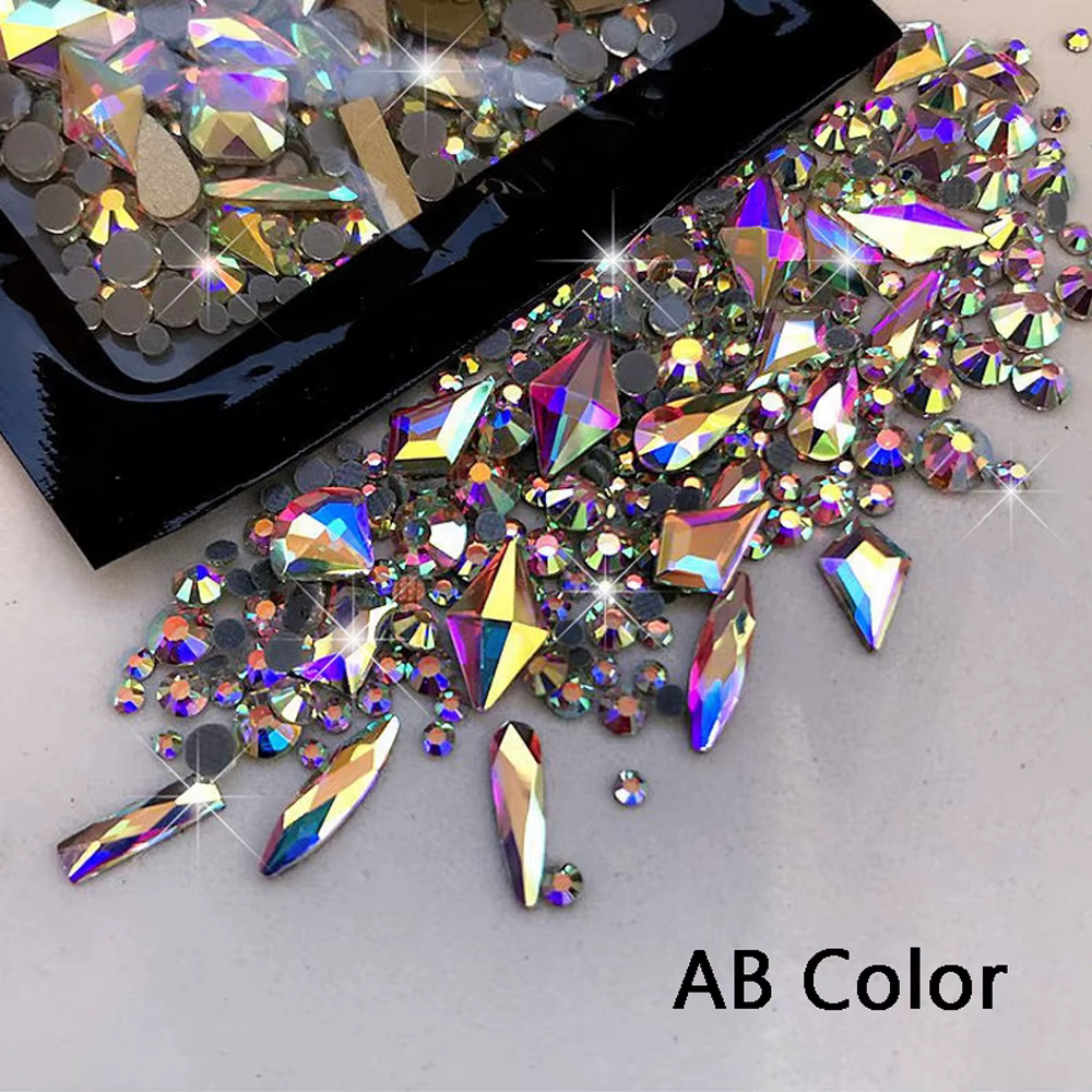 Strass pour Nail Art en verre AB à dos plat, 180 pièces, pierres de diamant mélangées multi-formes, 
