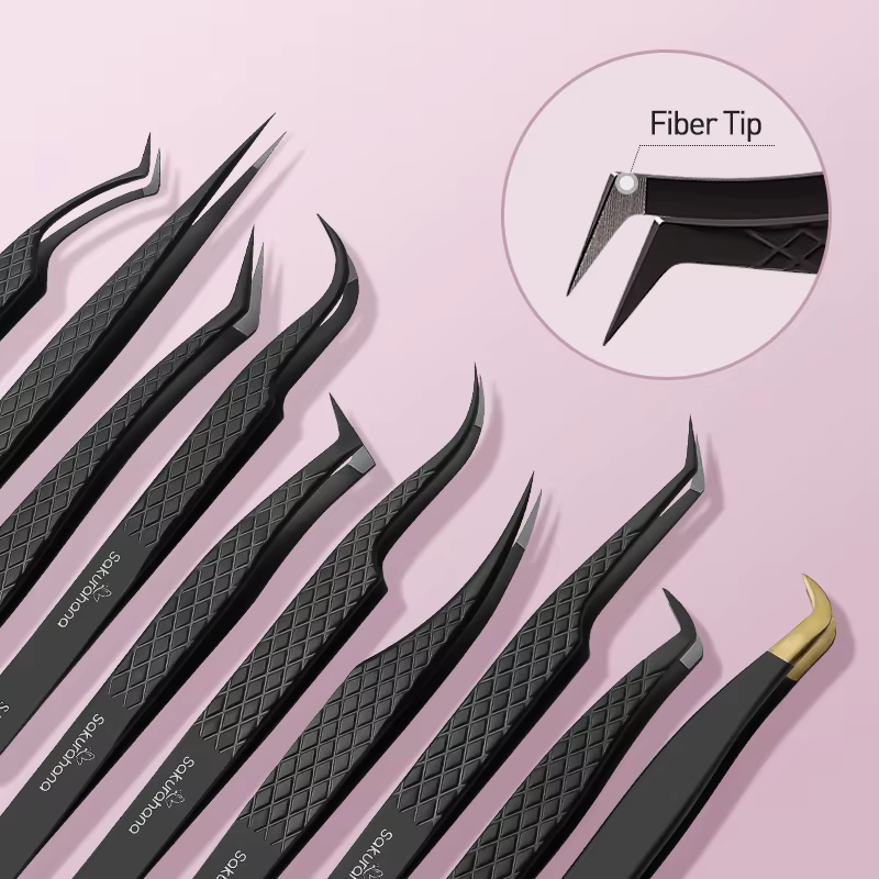 SAKURAHANA pince à cils professionnelle pointe en Fiber noire pour Extensions de cils méga Volume ou
