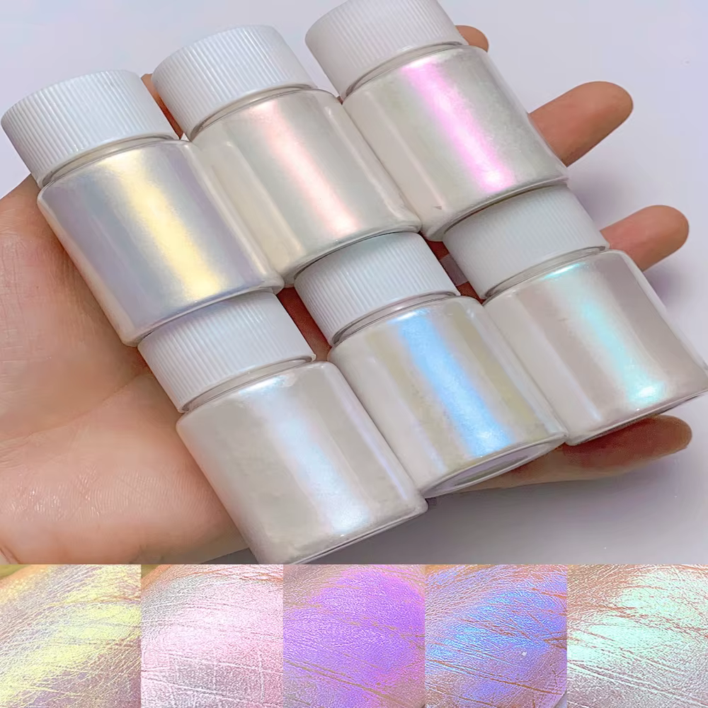 Poudre de Manucure Chromée N64.6 Couleurs/Ensemble, Caméléon, Sirène, Perle, Aurora, Mica, Paillette