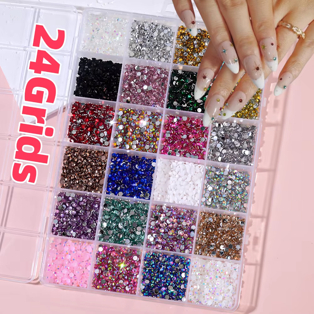 1 boîte 3D coloré rond Nail Art strass Flatback Galss diamant gemmes bijoux ongles breloques bricola