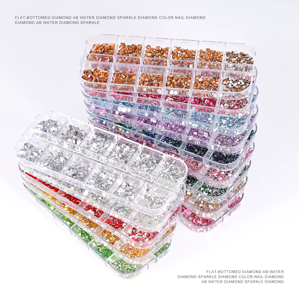 12Gird 3D verre AB cristal Nail Art strass Kit Flatback rond perle charme pierres précieuses bijoux