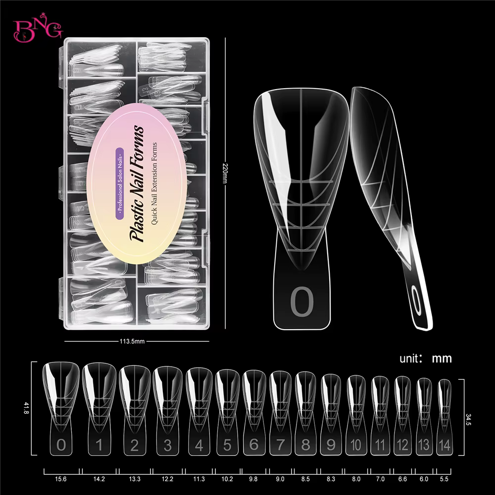 BNG 150 pièces Moules à ongles doubles en polygel pour extension, courtes forme Stiletto, faux ongle