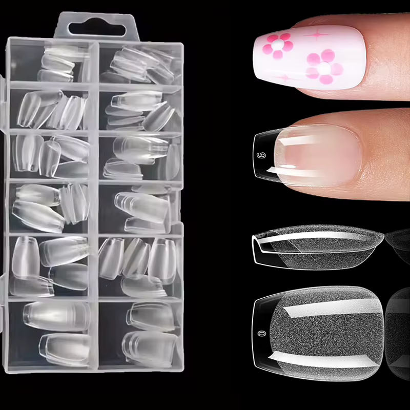 Pointes d'ongles ultra-courtes en forme de cercueil : 120 pièces de pointes d'ongles courtes en gel