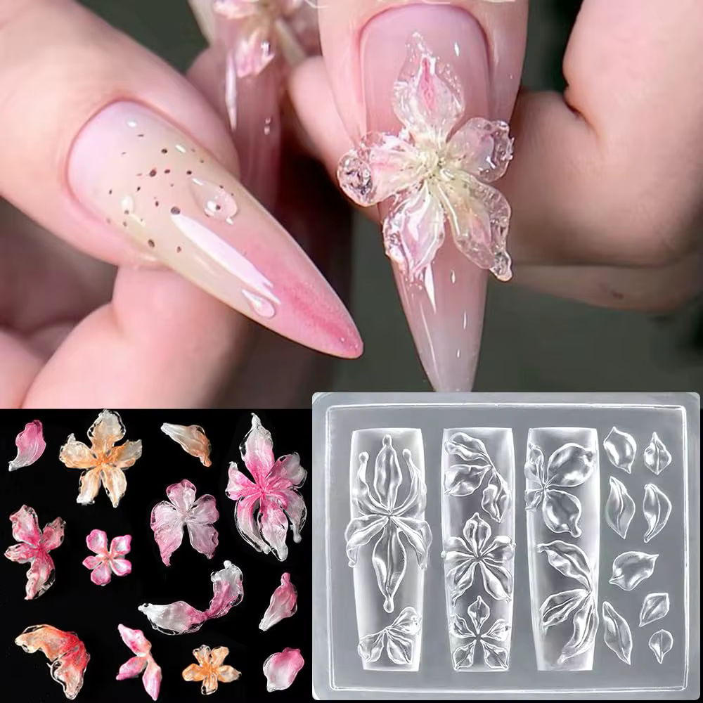 Moule à ongles en Silicone fleur de lys glacée, Gel 3D, motifs de breloques florales, moules réutili